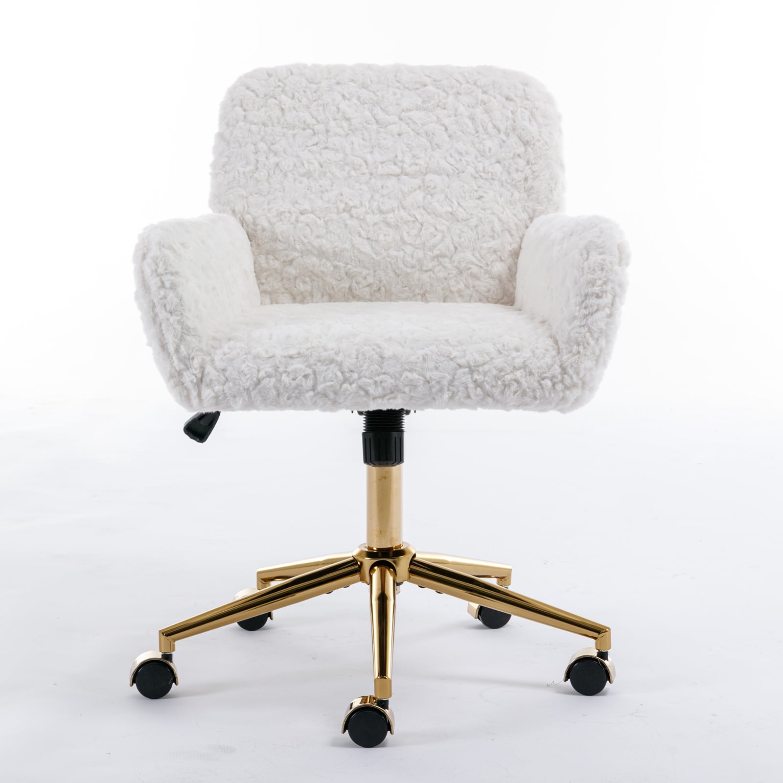Office Chair, 360° Swivel Adjustable Vanity Chair with 320mm Large Golden Metal Base, 40° Reclining Desk Chair for Home Use