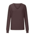 thumbnail image 2 of Jalioing Women's V Neck Sweaters Long Sleeve Solid Color Casual Knit Tops Cotton Loose Basic Pullover Sweaters, 2 of 6