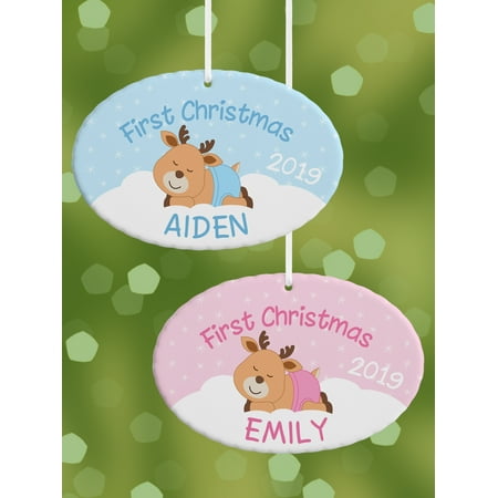 Personalized Oval Christmas Ornament Personalized First Christmas Baby Reindeer Oval Christmas Ornament ()