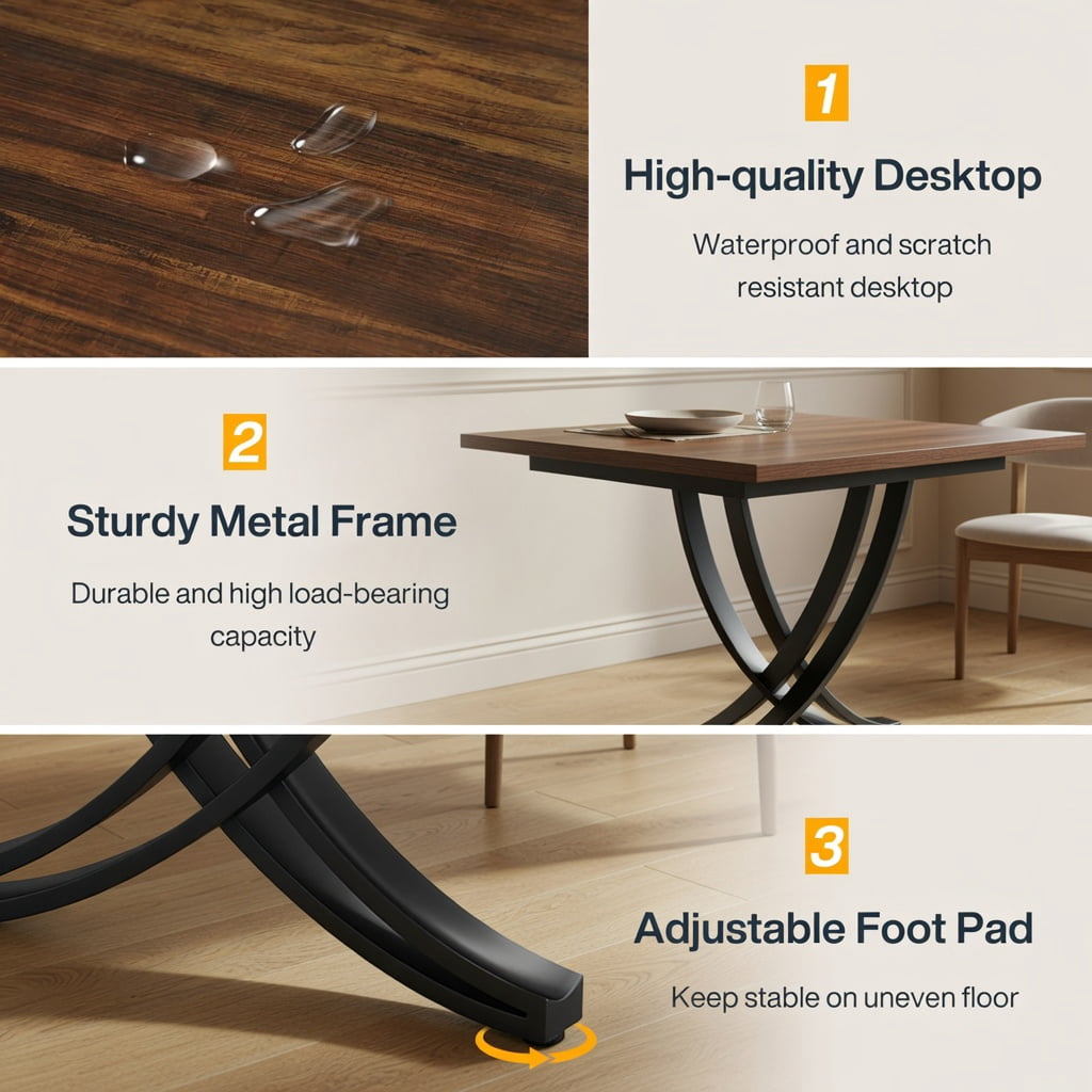 Hommoo 78 Inch Farmhouse Dining Table for 6-8 People, Rectangular Wood Top with Metal Legs, Rustic Modern Kitchen Table, Black