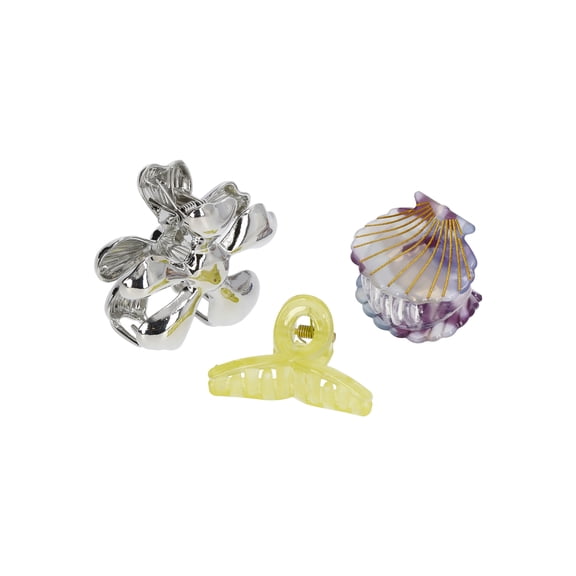 No Boundaries Mixed Claw Clips,3-Piece Set, Lime/Silver/Mint