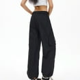 thumbnail image 4 of QQAMB Women's Cargo Pants Plus Size Elastic Waisted Wide Leg Solid Color Casual Loose Trousers with Multi Pockets Black L, 4 of 5