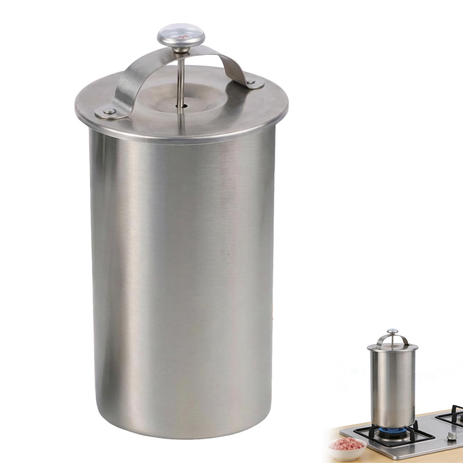 304 Stainless Steel Meat Press Cooker with Thermometer, Homemade Ham Maker for Kitchen Cooking, Bacon Pressure Cooker, 3.9x6.5in Meat Poultry Tenderizer, Stove Compatible