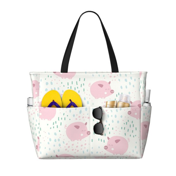 Easygdp Cute Pigs Bolsa de Viaje de Playa de Gran Capacidad, Bolsa Tote Perfecta para la Playa, Escapadas de Fin de Semana y Viajes