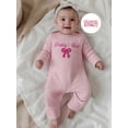 thumbnail image 5 of BemeyourBBs Newborn Baby Girls Stripe Romper Daddy's Girl Outfits Letter Bow Embroidery Long Sleeve Jumpsuit with Headband Set, 5 of 9
