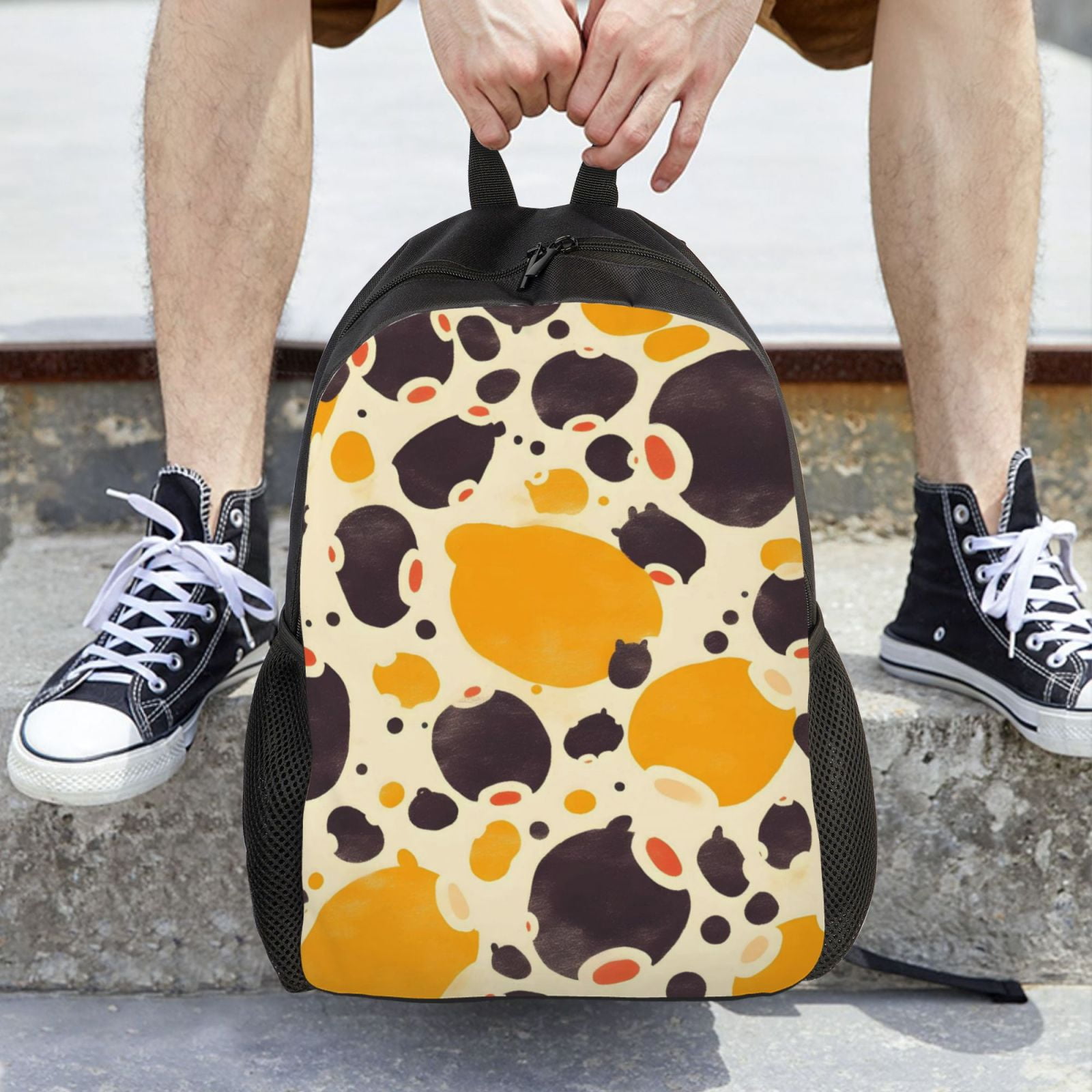 Single Side Full Backpack 16.1×11.8×4.5in Large Capacity Breathable Shoulder Belt Leisure Simple And Strong Bearing Capacity Milk Cow Print Style Sienna_3