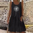 thumbnail image 2 of Teocary Sundresses for Women Casual Summer Sunflower Loose Flowy Swing Knee Length Midi Dresses Beach Vacation Dandelion print Trendy Sun Dress Round Neck Sleeveless Dress Party Wedding Guest, 2 of 7