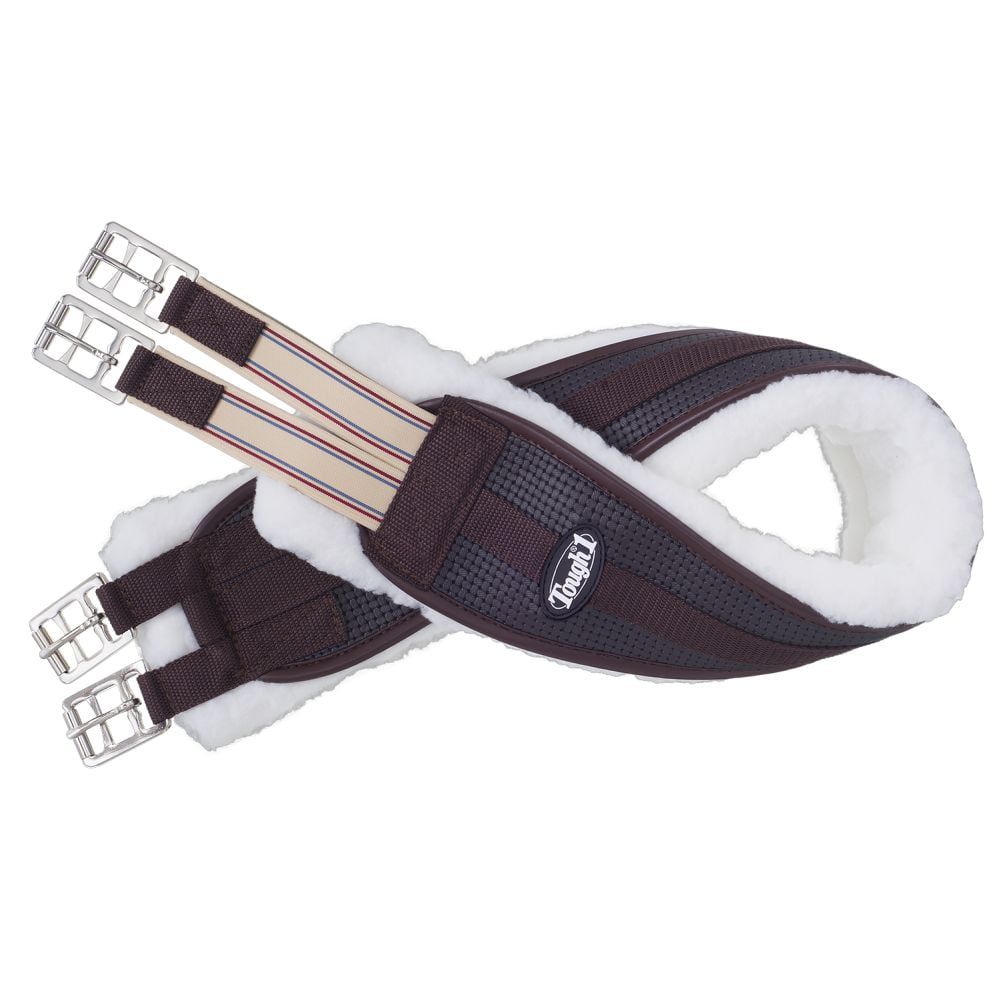EquiRoyal Shaped Fleece Lined English Girth with Elastic End and Roller Buckles 