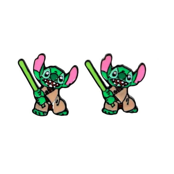 Stitch Character as Jedi Knight 1/2 in Tall Metal Enamel Stud Earrings