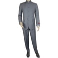 thumbnail image 2 of Men Apollo King Banded Collarless suit Mandarin 5 Button Wide leg M5-3 Gray New, 2 of 9