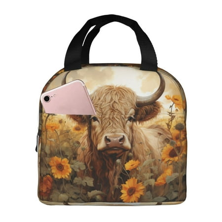 Insulated Lunch Bag for Women Men - Vintage Sunflower Cow Leakproof Cooler Lunch Box for Women Men  Lunch Tote Bags for Work School Picnic Travel