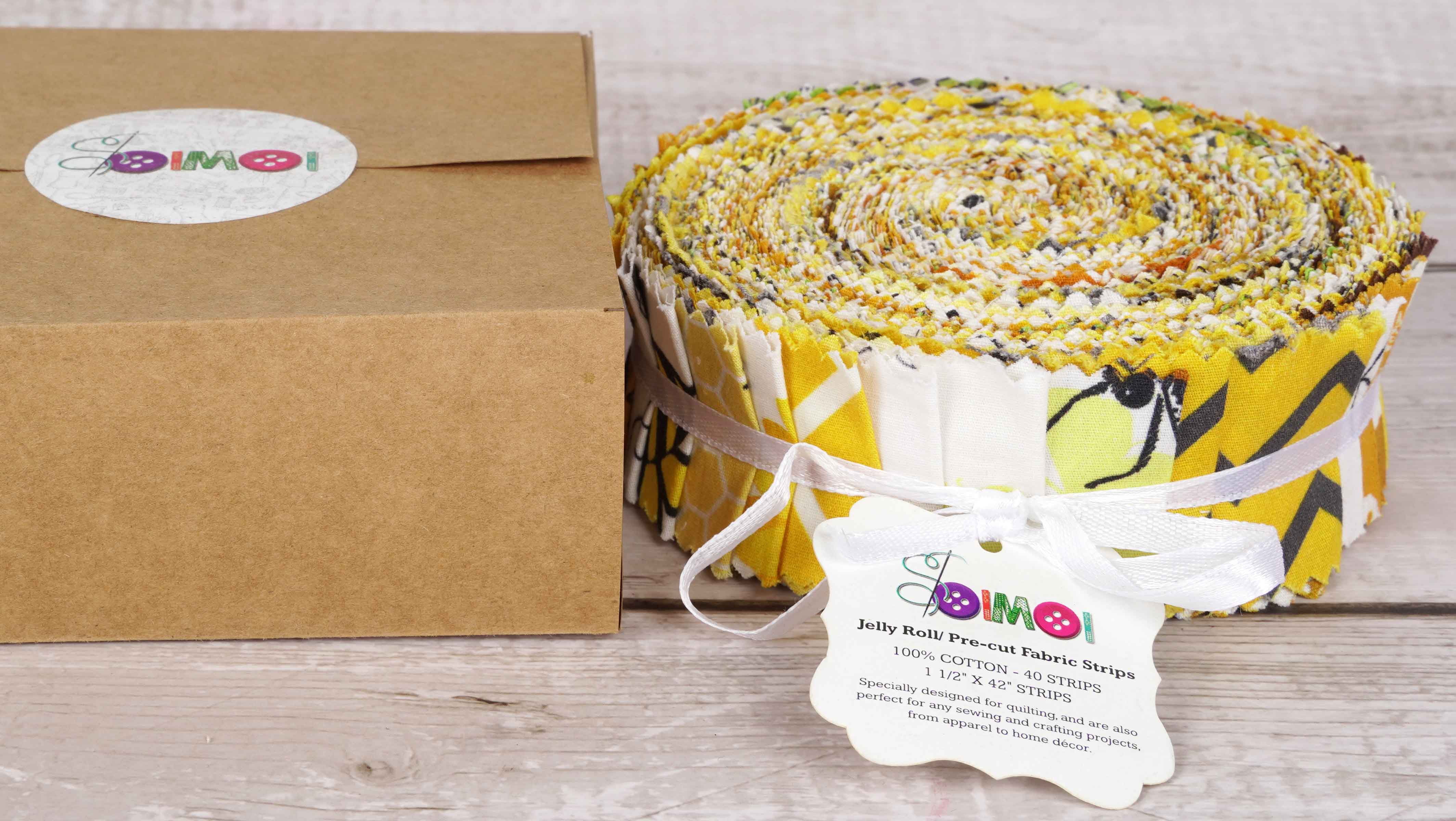 Soimoi 40Pcs Butterfly Print Precut Fabrics Strips Roll Up 1.5x42 inches Cotton Jelly Rolls For Quilting - Yellow