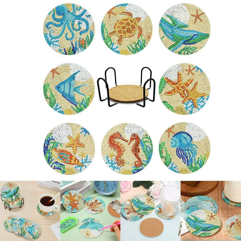 Ocean Style Diamond Painting Coasters - DIY Kit with Holder and