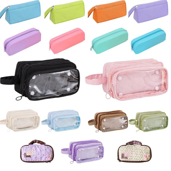 AOMXGD Pencil Pouch, Multi-Layer Clear Window Stationery Storage Pouch, Portable Handheld Fabric Pen Bag Large Capacity Organizer For Classroom Office Daily Sorting Supplies