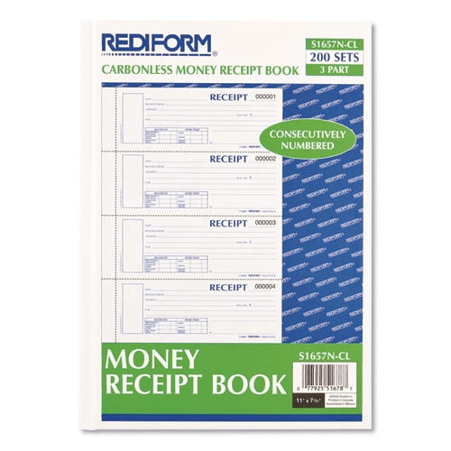 Hardcover Numbered Money Receipt Book, Three-Part Carbonless, 6.78 X 2.75, 4/page, 200 Forms | Bundle of 2 Each