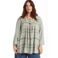thumbnail image 4 of June & Vie Women's Plus Size Acid Wash Peasant Blouse, 4 of 6