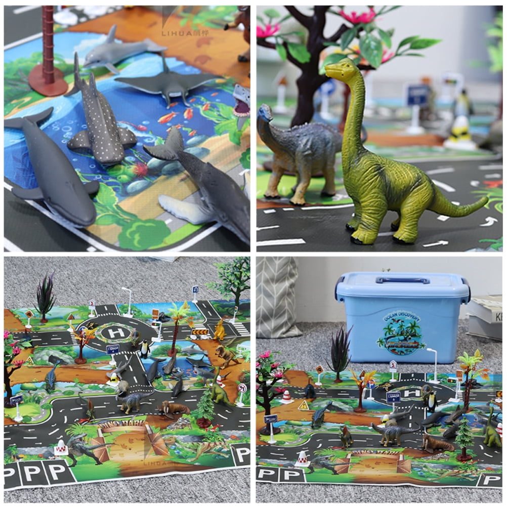 Boys & Girls Toddler INKPOT Dinosaur Toys with Mat 35 Pcs Educational Realistic Dinosaur Figure Scene Playsets to Create a Dino World Role Play Gifts for Kids
