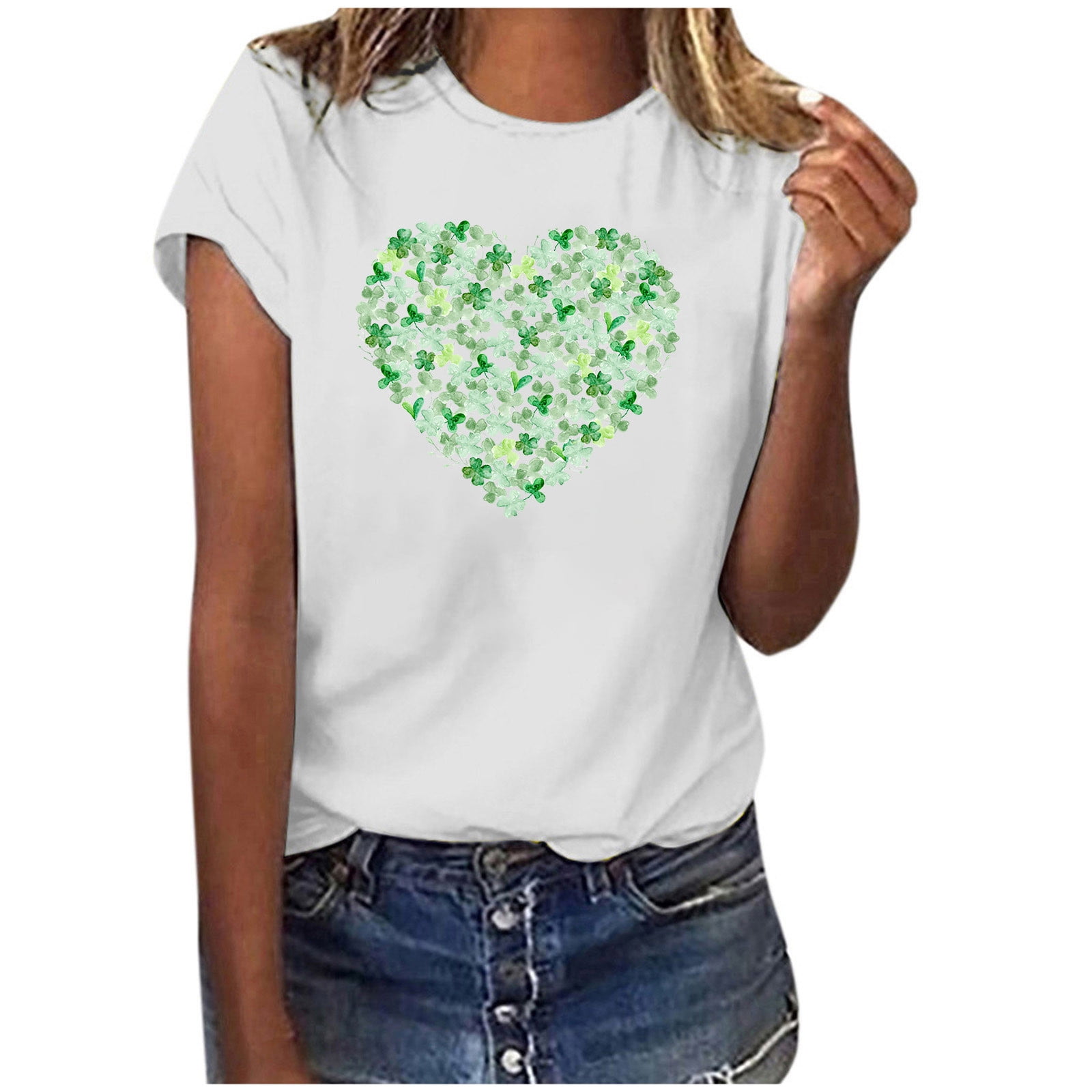 QIPOPIQ T-Shirts à Manches Courtes Col Rond pour Femmes T-Shirts de la Saint-Patrick T-Shirts Floraux Shamrock T-Shirt Vert Haut T-Shirts de la Saint-Patrick Imprimés pour l'Hiver T-Shirts Graphiques Offres