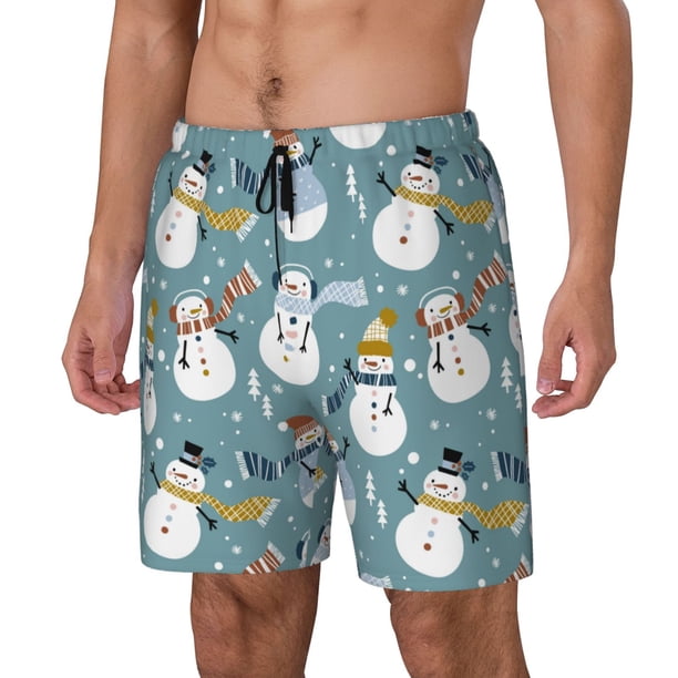 Fotbe Snowflake Scarf Snowman Traje de Baño para Hombre – Shorts de Natación de Secado Rápido con Forro y Bolsillos-Large