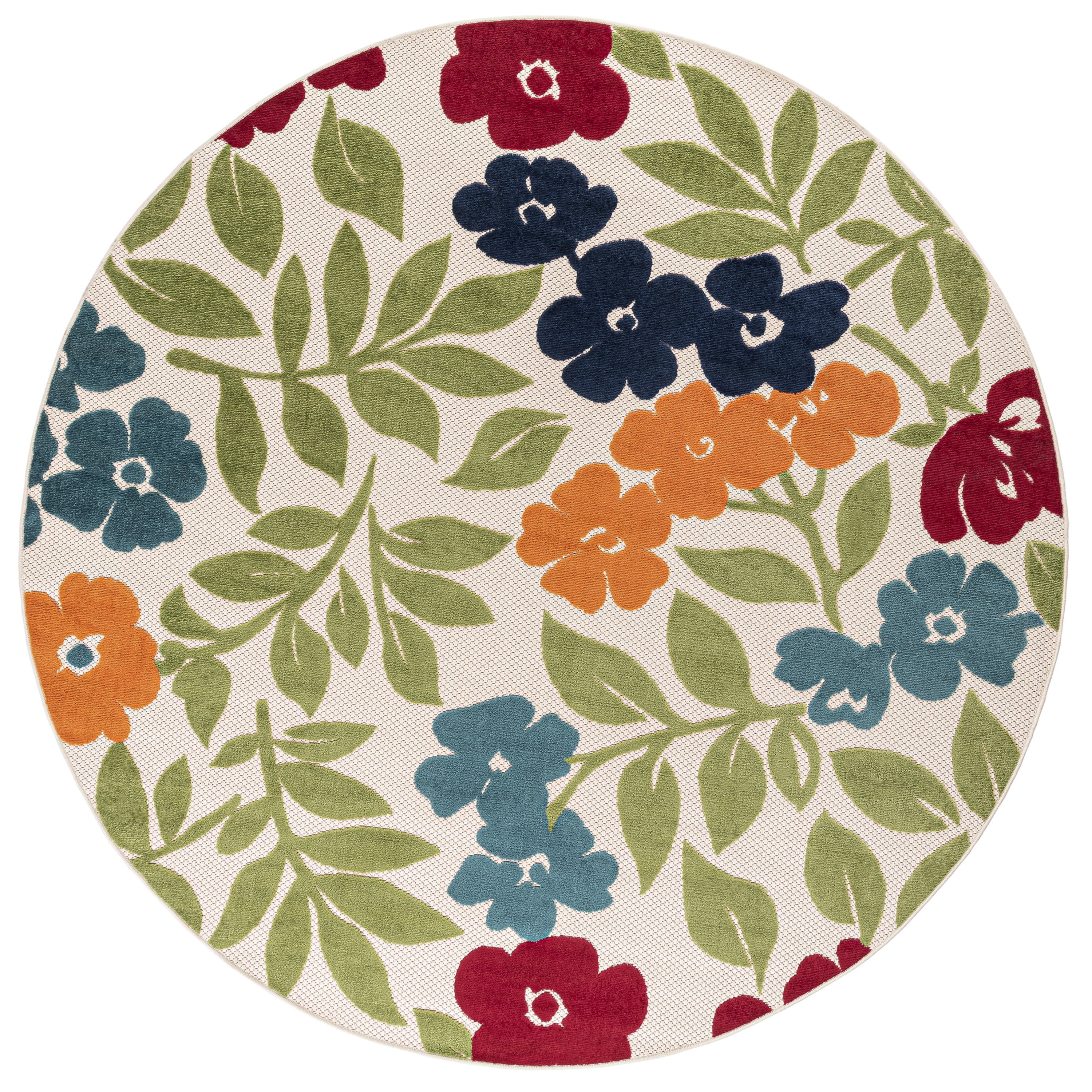 Oasis Modern Floral Multicolor Polypropylene Indoor Outdoor Area Rug, 5'x5' Round