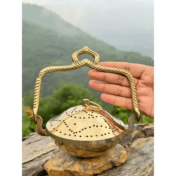 NamasteHimalayas Handcrafted Brass Loban Burner – Incense Holder for Puja & Meditation