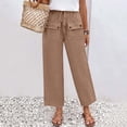 thumbnail image 7 of RYDCOT Women's Casual Cotton Linen Pants Elastic Waist Drawstring Solid Color Lounge Pants with Pockets Brown, 7 of 7