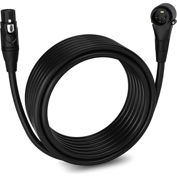 LyxPro 25 Feet Right Angle XLR Cable, Male to Female, 3 Pin Mic Cable, Black