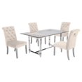 thumbnail image 1 of 5pc. Ensemble de Repas en Verre de 68 x 40 Po avec 4 Chaises et Acier Inoxydable Argenté, 1 of 3