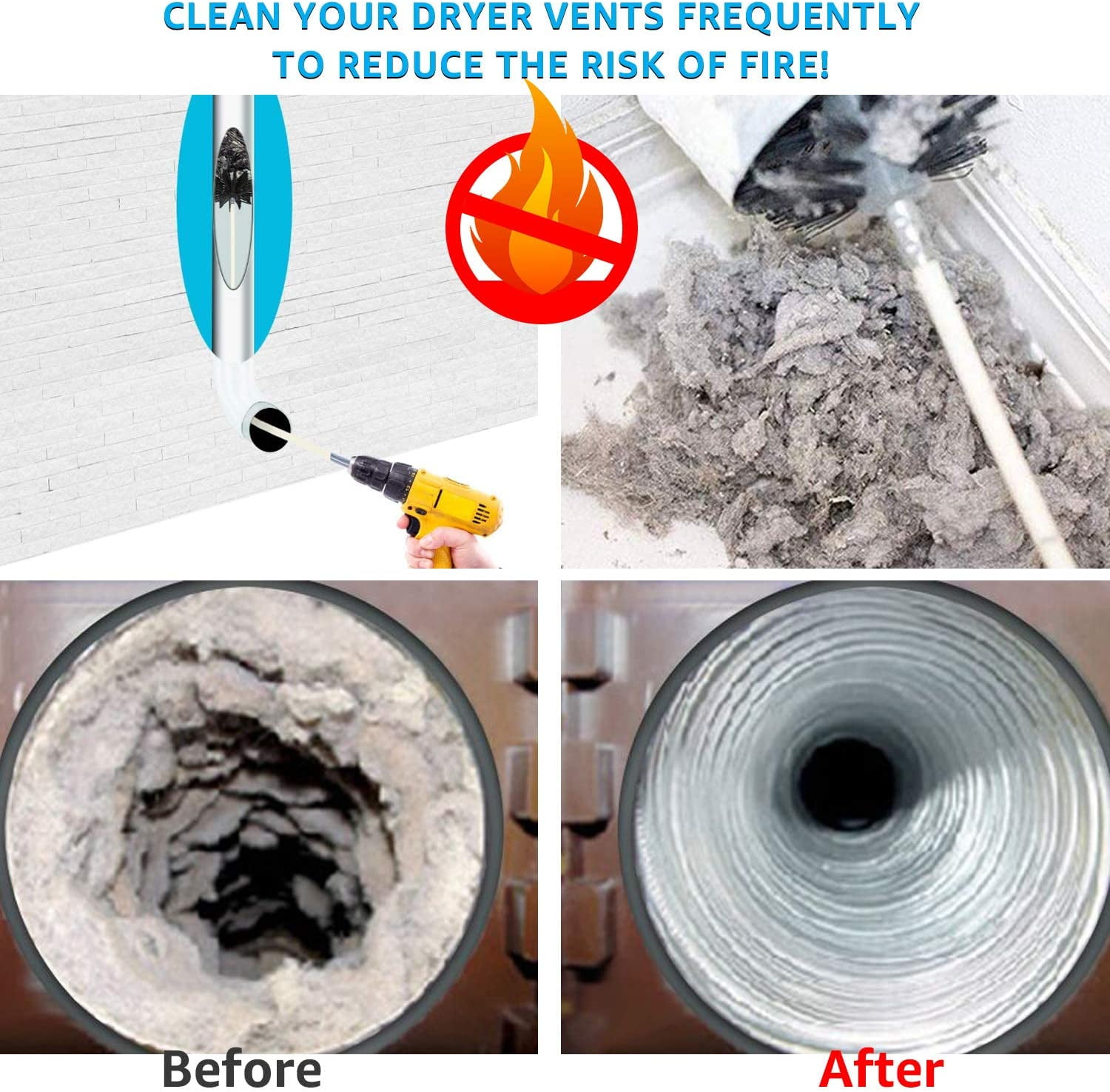 Dryer vent brush cleaner 30 ft , Dryer vent cleaning kit,Flexible Dryer vent cleaner Tool for Easy Cleaning, Lint Remover kit