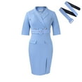 thumbnail image 4 of Jusqu'à 65 % de Réduction! Robes de Mode d'Été pour Femmes 2024 Grande Taille Polyvalente Manches Courtes Rétractation de la Taille Costume Fendu Solide Col Enveloppé Robe Fendue à la Hanche avec Ceinture, 4 of 4