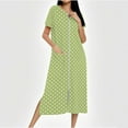 thumbnail image 2 of Fartey Women's Zip Up Housecoat Soft Comfy Short Sleeve Nightgown Funny Stars Graphic Nightdress Full Length Loungewear with Pockets Green L, 2 of 8