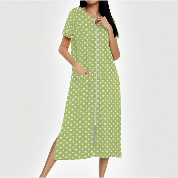 Camisón largo con cremallera para mujer, bata de punto, largo completo, color degradado, con bolsillos