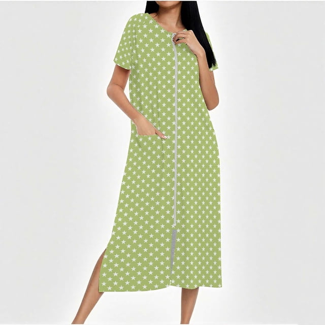 Camisón largo con cremallera para mujer, bata de punto, largo completo, color degradado, con bolsillos