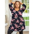thumbnail image 4 of JuneFish Women's Trendy Style Plus Size 3/4 Sleeves Solid Tunic Top Navy Blue Pink Flower Loose T-Shirt, 4 of 7