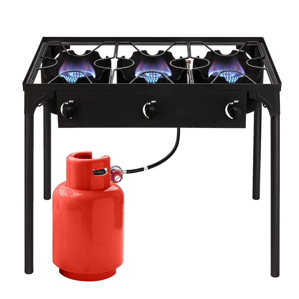 Demi Bonn 34" Outdoor Triple Burner Gas Stove with Portable Iron Construction, High Pressure Propane, Cooking Burner for Camping, Black