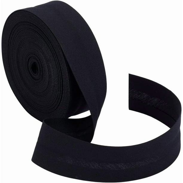 Cinta al bies de 10,9 yardas, plegada en una sola tira, de 1 pulgada de ancho, negra, para ribetear, dobladillar, coser prendas, unir costuras y acolchar.