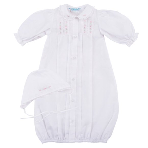 Feltman Brothers White/Pink Floral Take Me Home Gown & Bonnet Newborn Girls