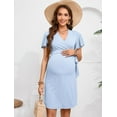 thumbnail image 3 of Yesfashion Maternity Dresses for Baby Shower Women's Knotted V Neck Knee Length Wrap Baby Shower Dress, 3 of 6