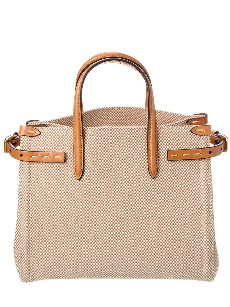Valentino Antibes Small Canvas & Leather Tote, Beige