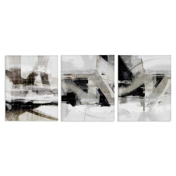 Stupell Industries Industrial Streaked Composition Abstract Painting Wrapped Canvas Art Print Wall Art, 11 x 14, Set of 3