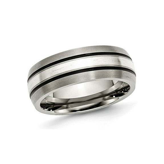 Gem & Harmony Mens 8mm Titanium Wedding Band Ring with Sterling Silver Inlay for Men