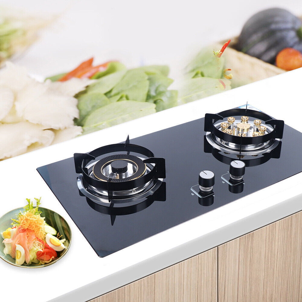 Fichiouy 23 Gas Cooktop 4 Burners Built-in Stove LPG/NG Gas Top Stove  Tempered Glass for Kitchen