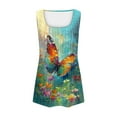 thumbnail image 5 of Oplxuo Womens Butterfly Floral Printed Tank Tops Crewneck Pleated Dressy Flowy Blouse Casual Summer Sleeveless Loose Tunic T-Shirts, 5 of 5