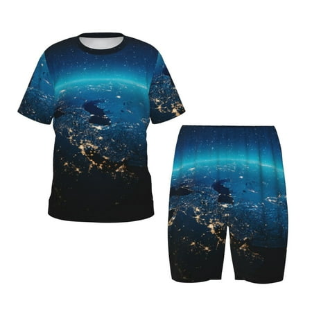 Luyuia Planet Earth Print Girls  2-Piece Tie-Dye Pajama Set  Cute Summer Loungewear with Shirt and Tank Shorts Nightwear-Small