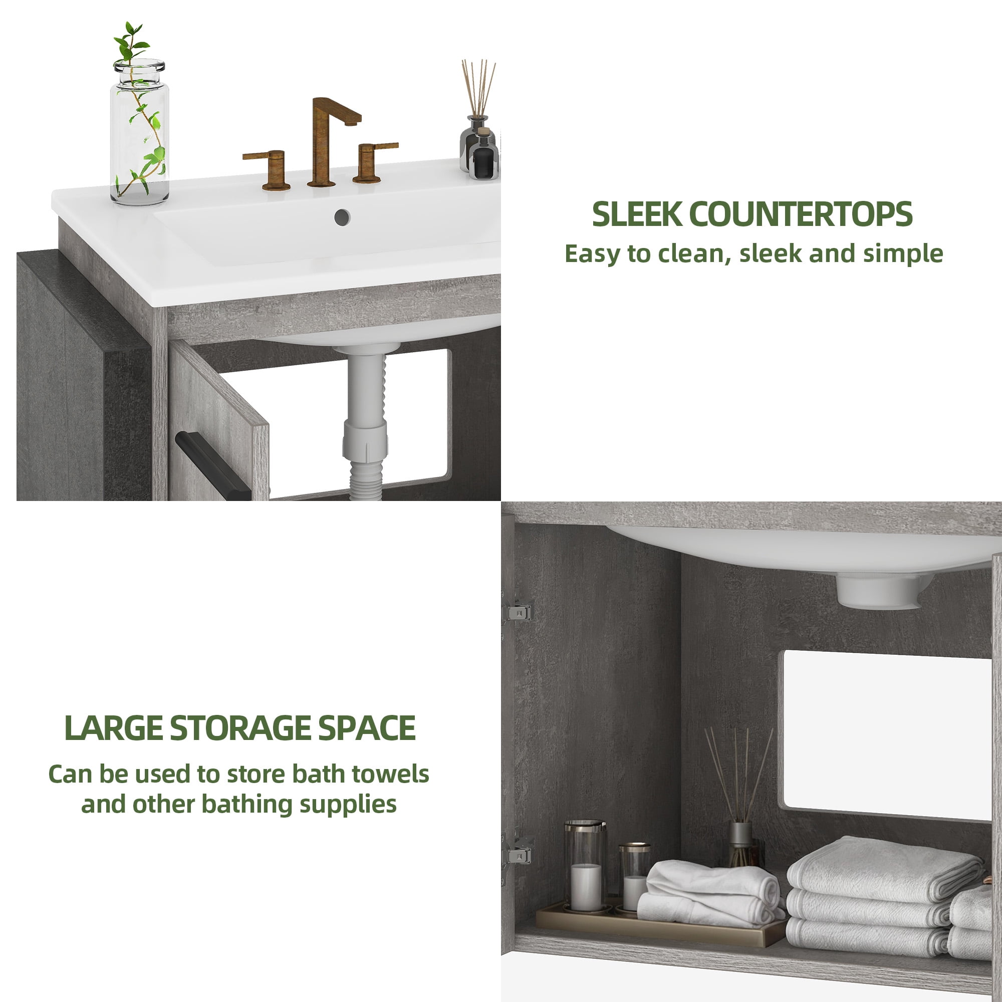 Uforic 24" Floating Bathroom Vanity, Modern Wall Mount Bathroom Vanity with Sink Combo, Gray