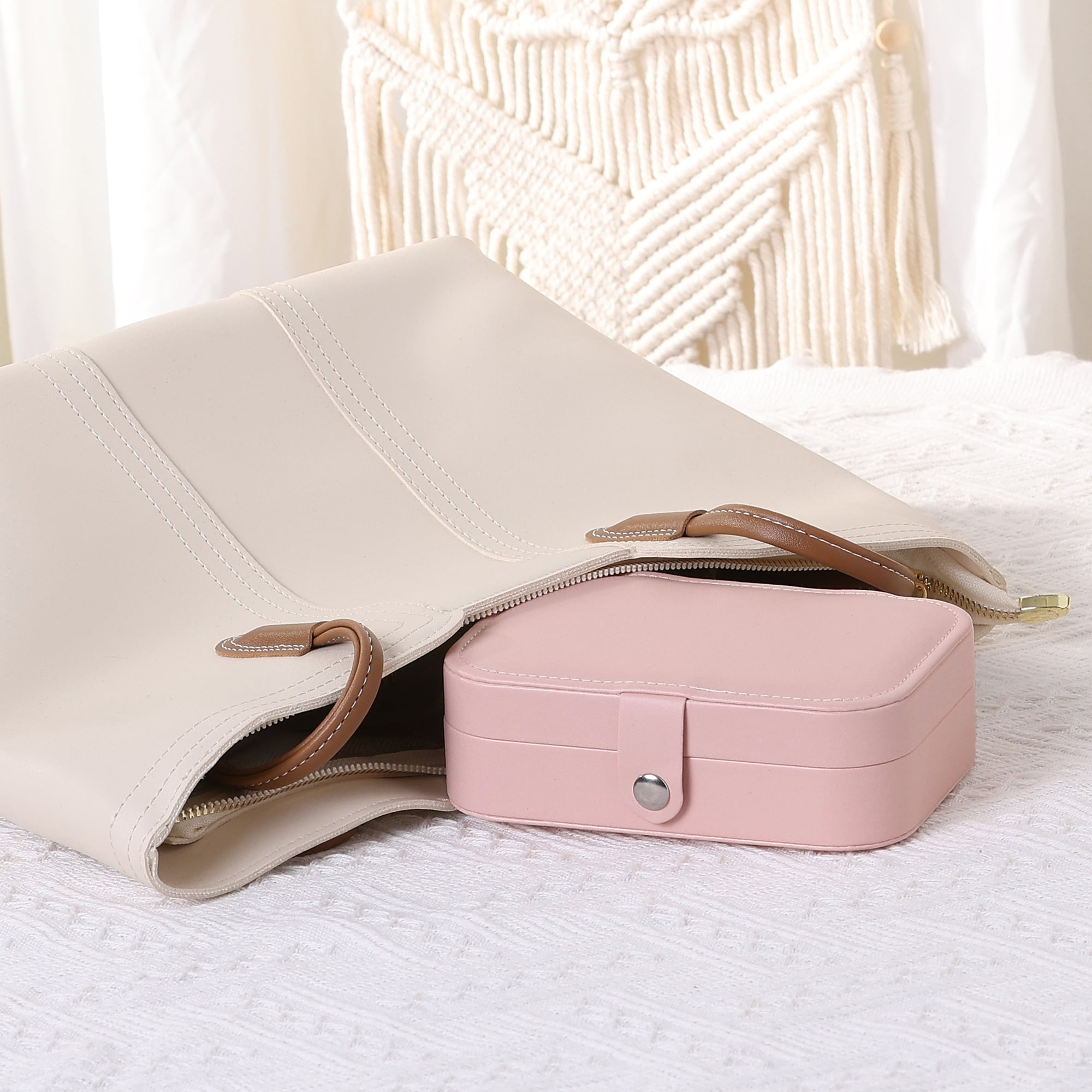 Unique Bargains Women's Travel Jewelry Box Portable PU Leather Jewelry Organizer Case Pink