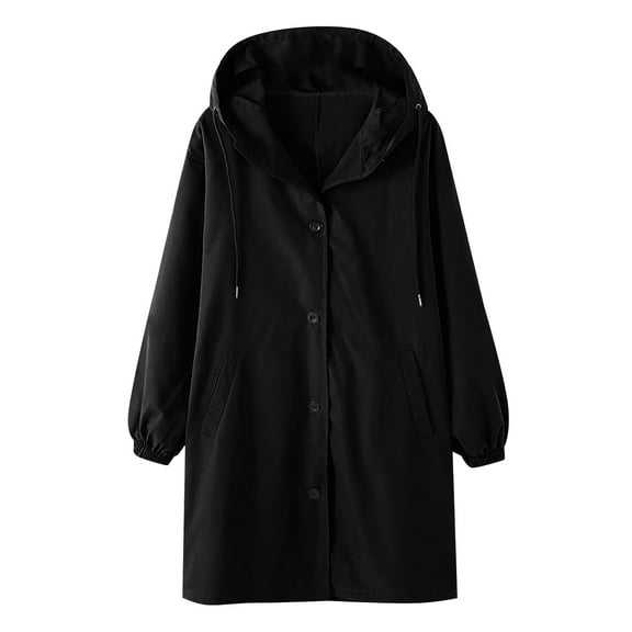 Niaviben Women's Long Trench Coat Plus Size Windbreakers for Women Windproof Jacket Women Ladies Jackets Womens Fall Jackets Womens Trench Coat Casual Jackets for Women Black L