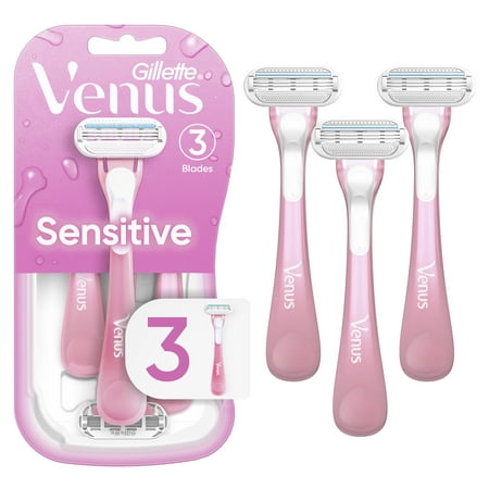 Venus Sensitive Women's 3 Blade Disposable Razor, 3 count, Pink