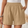 thumbnail image 4 of BESEW7 Womens Summer Quick Dry Athletic Shorts with Pockets, High Waist Elastic Lightweight Breathable Shorts for Walking Gym Workout Casual Training Beige S, 4 of 8