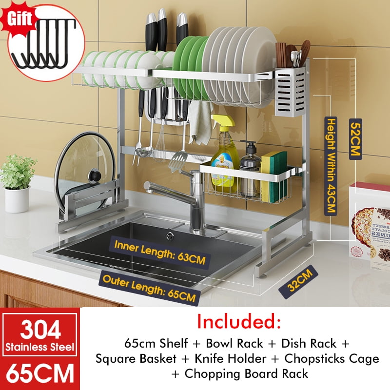 Details about   Kitchen Dish Drying Rack Space Saver Tableware Drainer Shelf Over Sink 65CM/85CM 